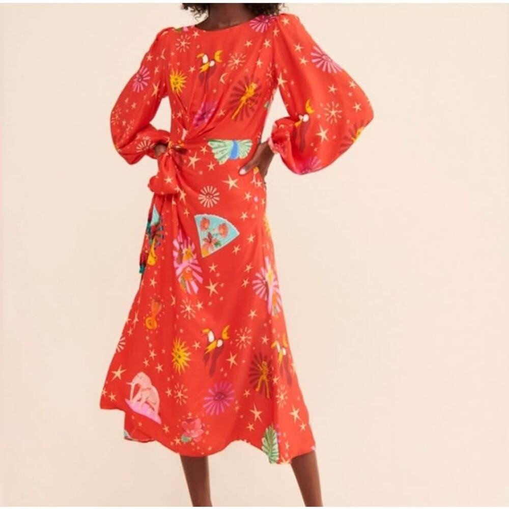 FARM Rio Women’s Large Lotus Star Front Twisted Midi Dress